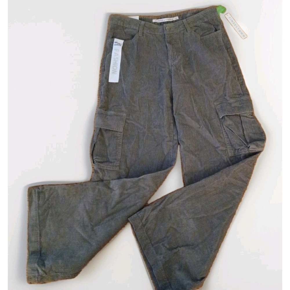 Tinseltown Womens Low Rise Corduroy‎ Cargo Pants Wide Leg Grey Size 13/31 NWT